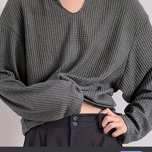 Mod ref gray cropped long sleeve thermal s/m contemporary casual boho winter - Picture 1 of 7